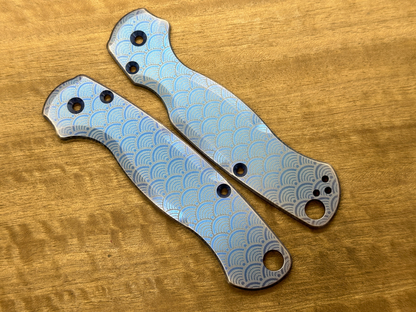 SEIGAIHA Blue Ano Brushed Titanium scales for Spyderco Paramilitary 2 PM2