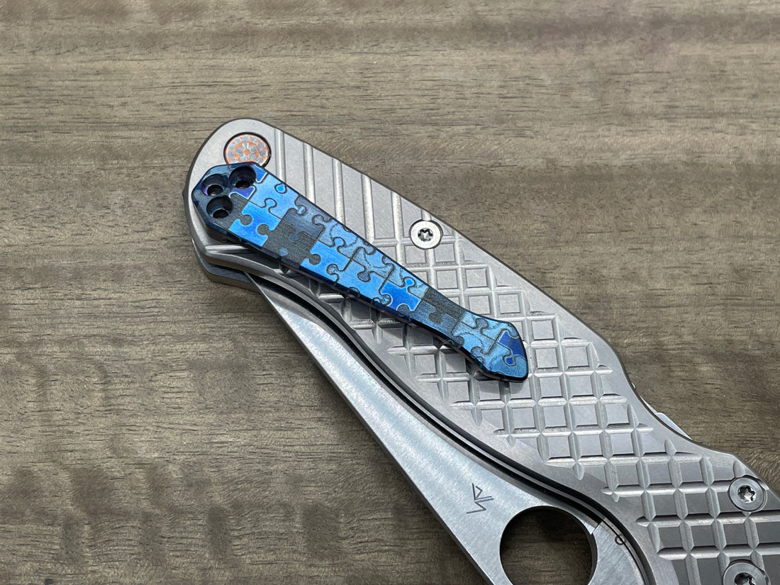 JIGSAW Puzzles Flamed Spidy Titanium CLIP for most Spyderco models