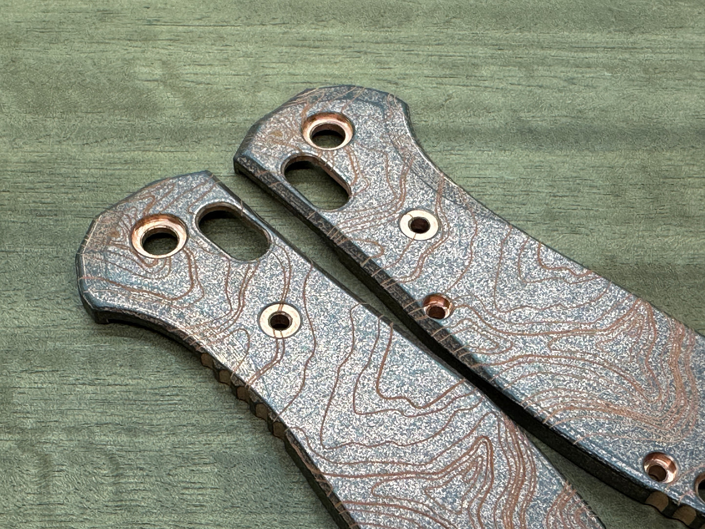 Battleworn TOPO engraved COPPER Scales for Benchmade GRIPTILIAN 551 & 550