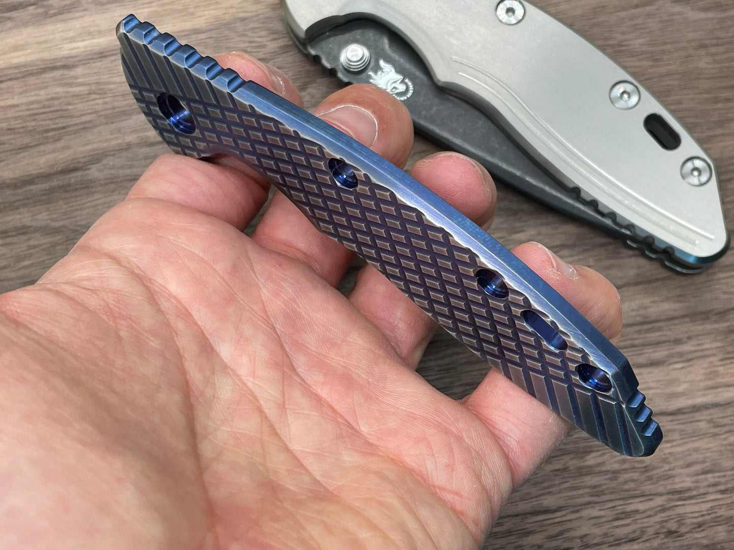2-Tone BLUE ano & Brushed FRAG Cnc milled Titanium scale for XM-18 3.5 Hinderer