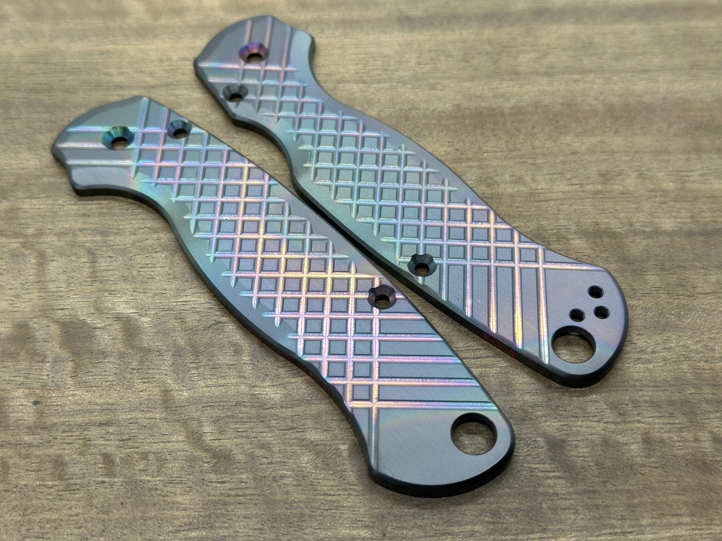 Oil Slick Brushed FRAG milled Zirconium scales for Spyderco Paramilitary 2 PM2
