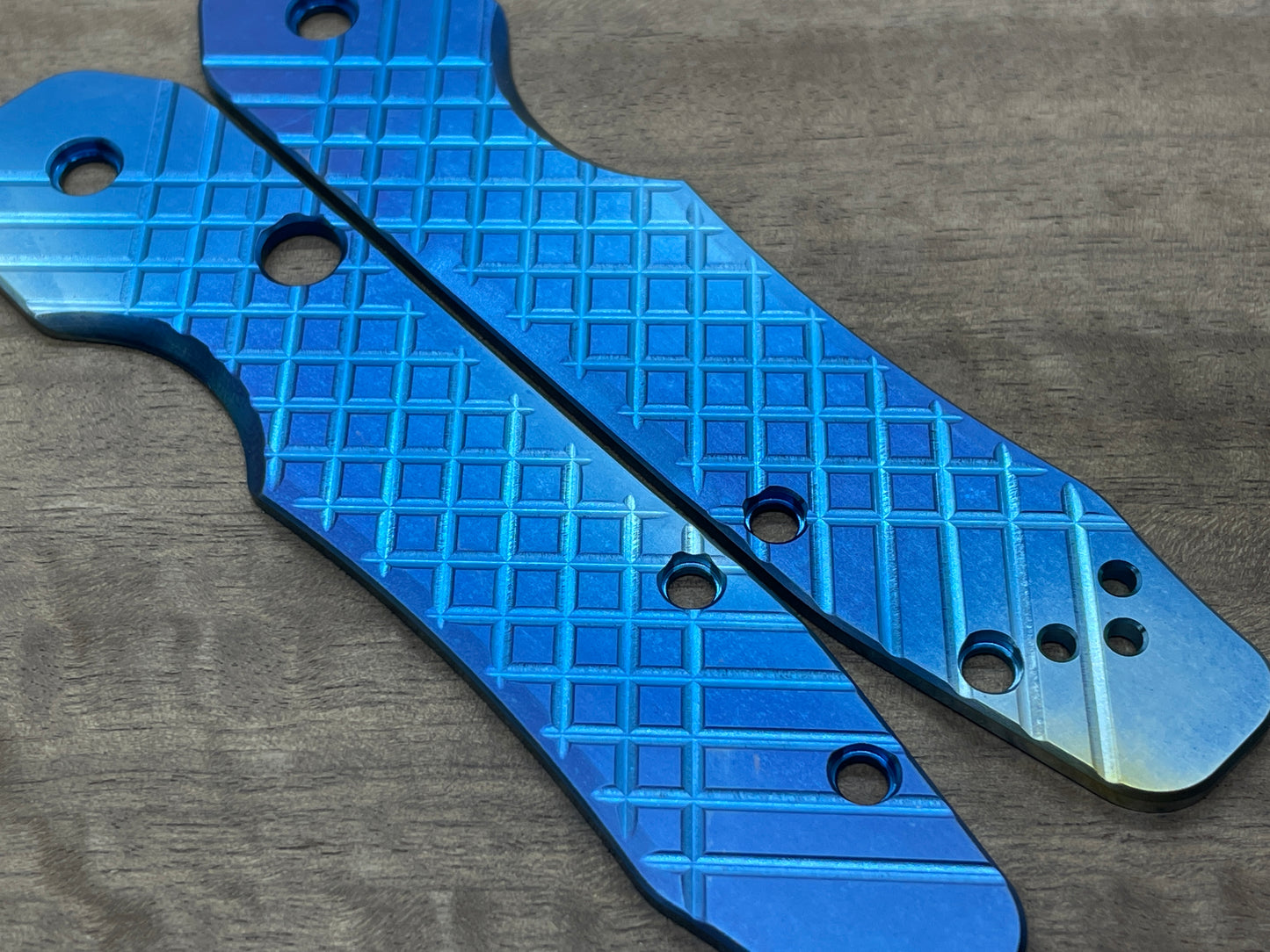 BLUE Flamed FRAG milled Titanium Scales for Spyderco SMOCK