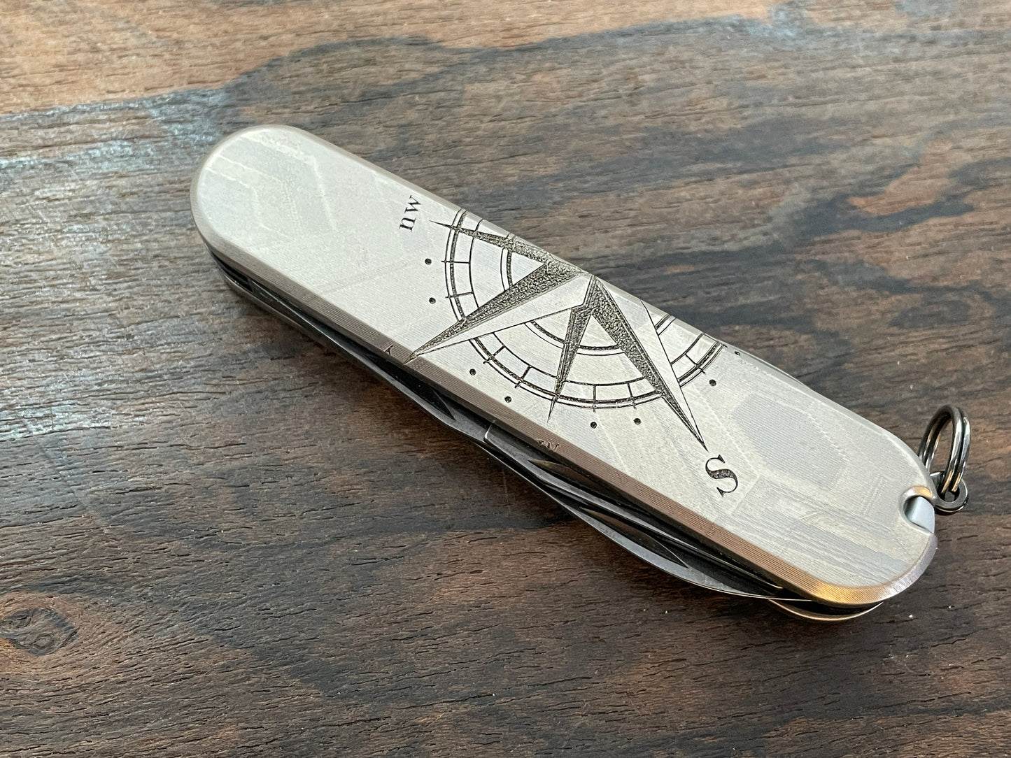 COMPASS engraved v2 91mm Titanium Scales for Swiss Army SAK