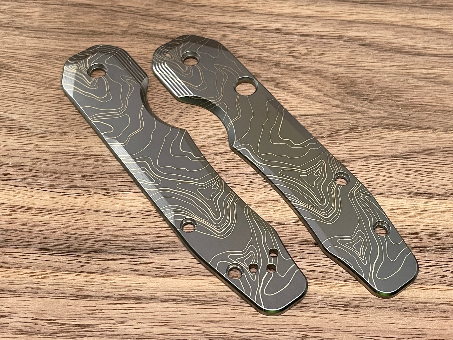 Black TOPO engraved Titanium Scales for Spyderco SMOCK