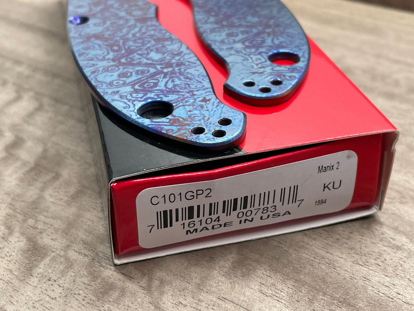 TOPO engraved Blue Ano Brushed Titanium scales for Spyderco MANIX 2