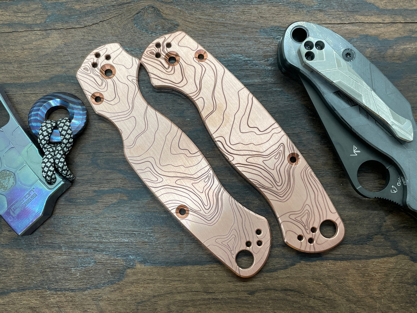 TOPO engraved Copper Scales for Spyderco Paramilitary 2 PM2