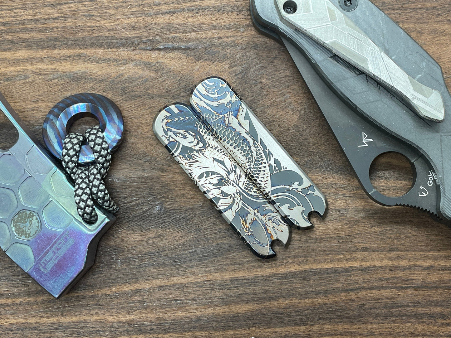 KOI Fish heat ano engraved 58mm Titanium Scales for Swiss Army SAK