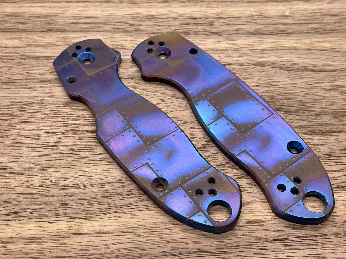 Flamed RIVETED AIRPLANE Titanium Scales for Spyderco Para 3