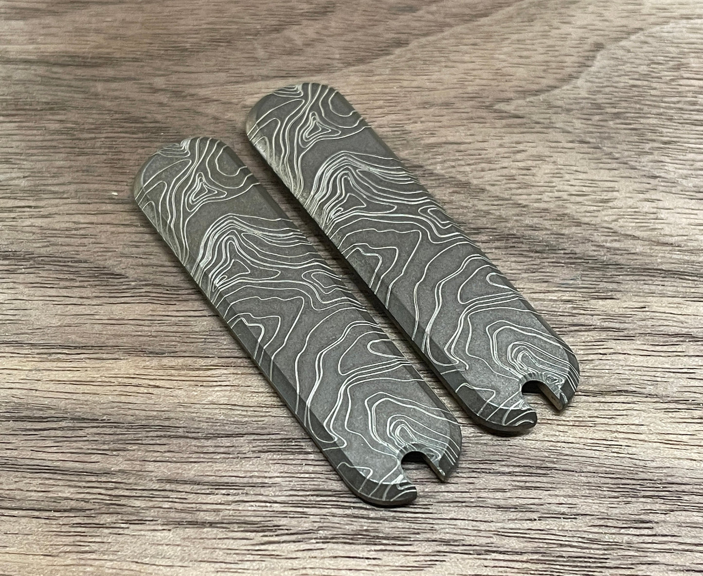 Battleworn TOPO engraved 58mm Titanium Scales for Swiss Army SAK