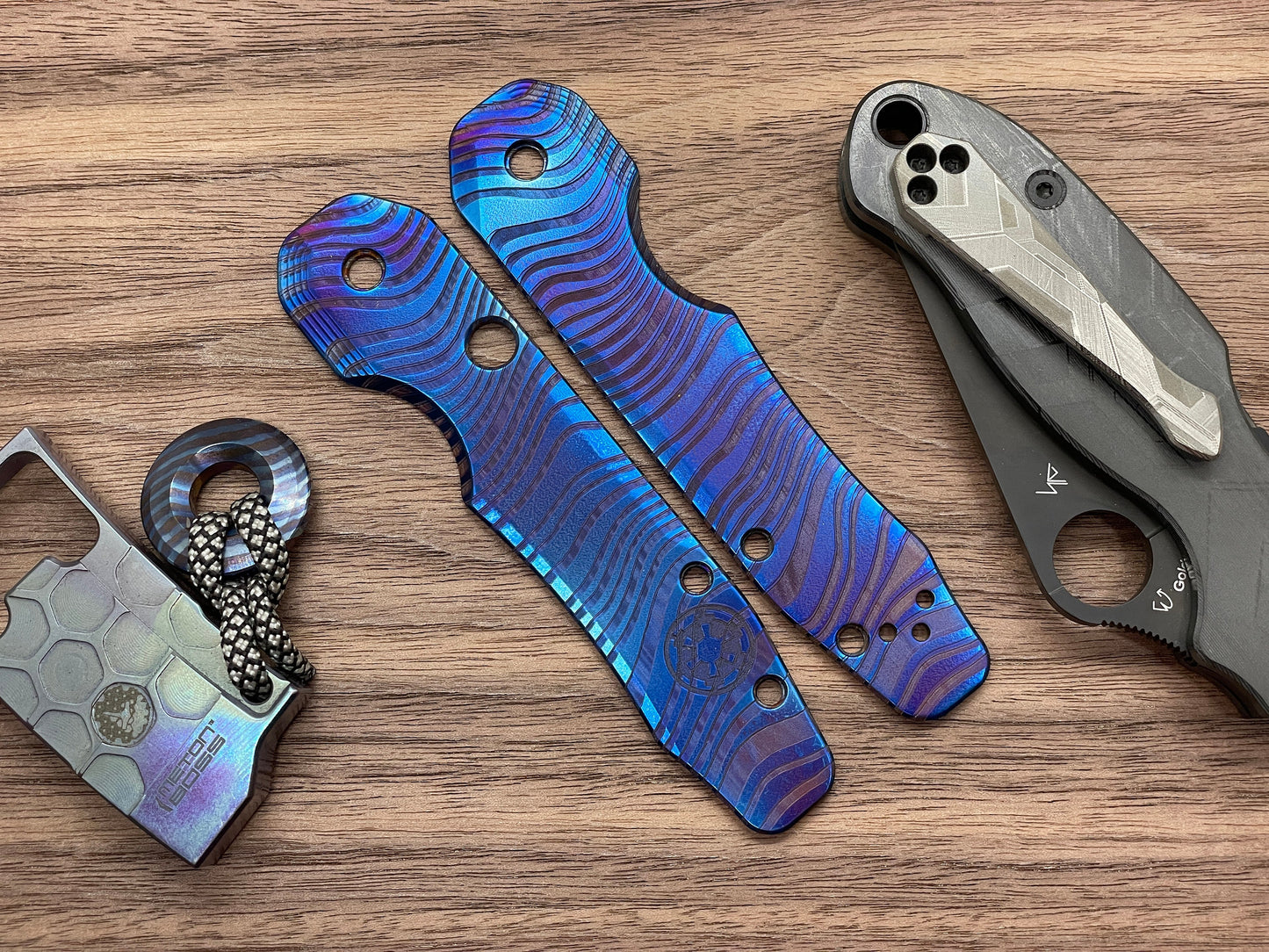 Flamed BESKAR Mandalorian Titanium Scales for Spyderco SMOCK