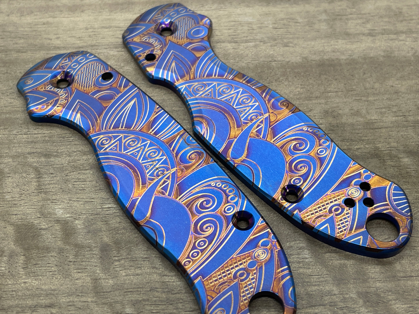 SUNRISE heat ano engraved Titanium Scales for Spyderco Para 3