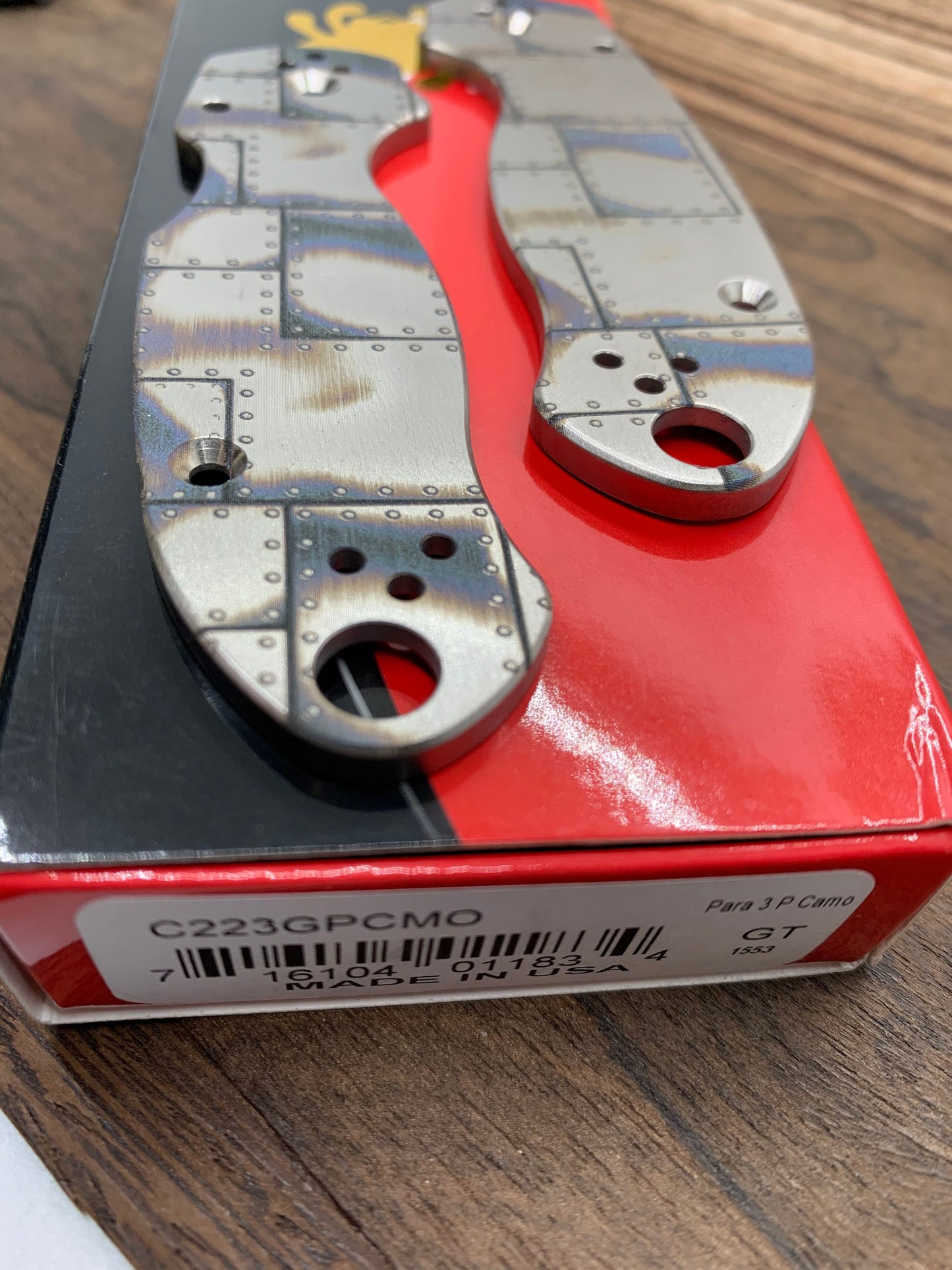 Flamed RIVETED AIRPLANE Titanium Scales for Spyderco Para 3