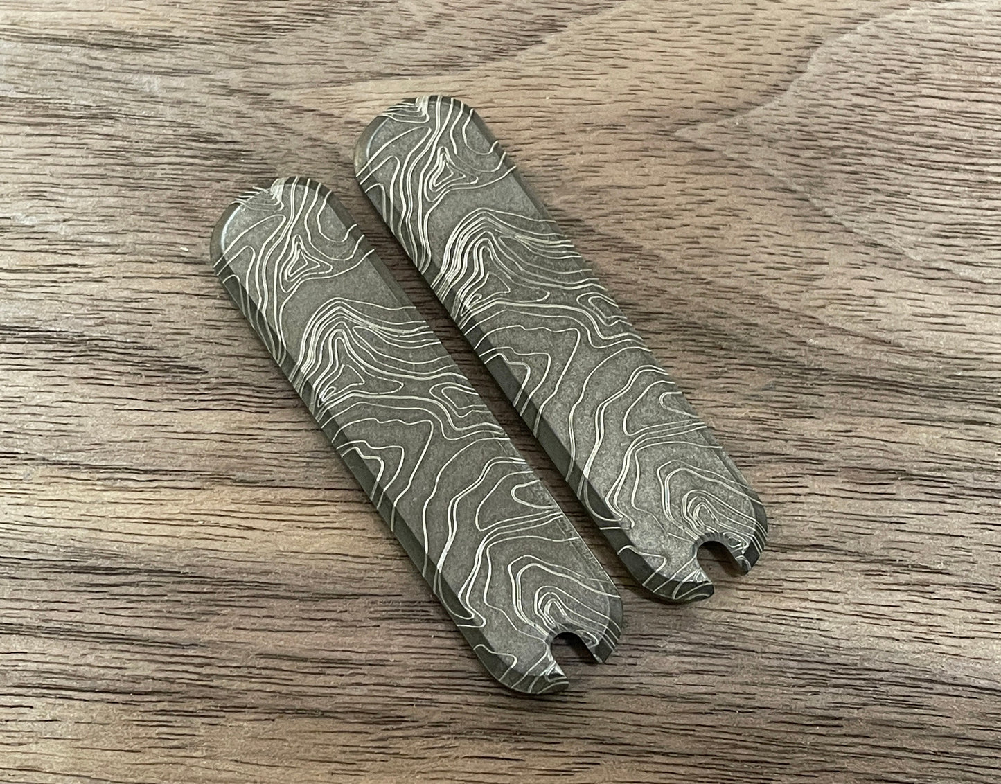 Battleworn TOPO engraved 58mm Titanium Scales for Swiss Army SAK