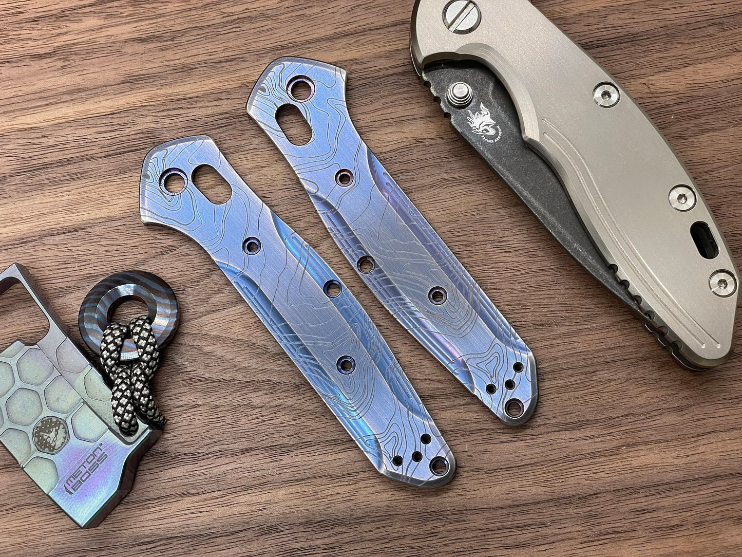 TOPO Blue Ano Brushed Titanium Scales for Benchmade 940 Osborne