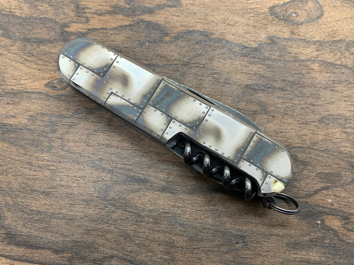 RIVETED AIRPLANE 91mm Titanium Scales for Swiss Army SAK
