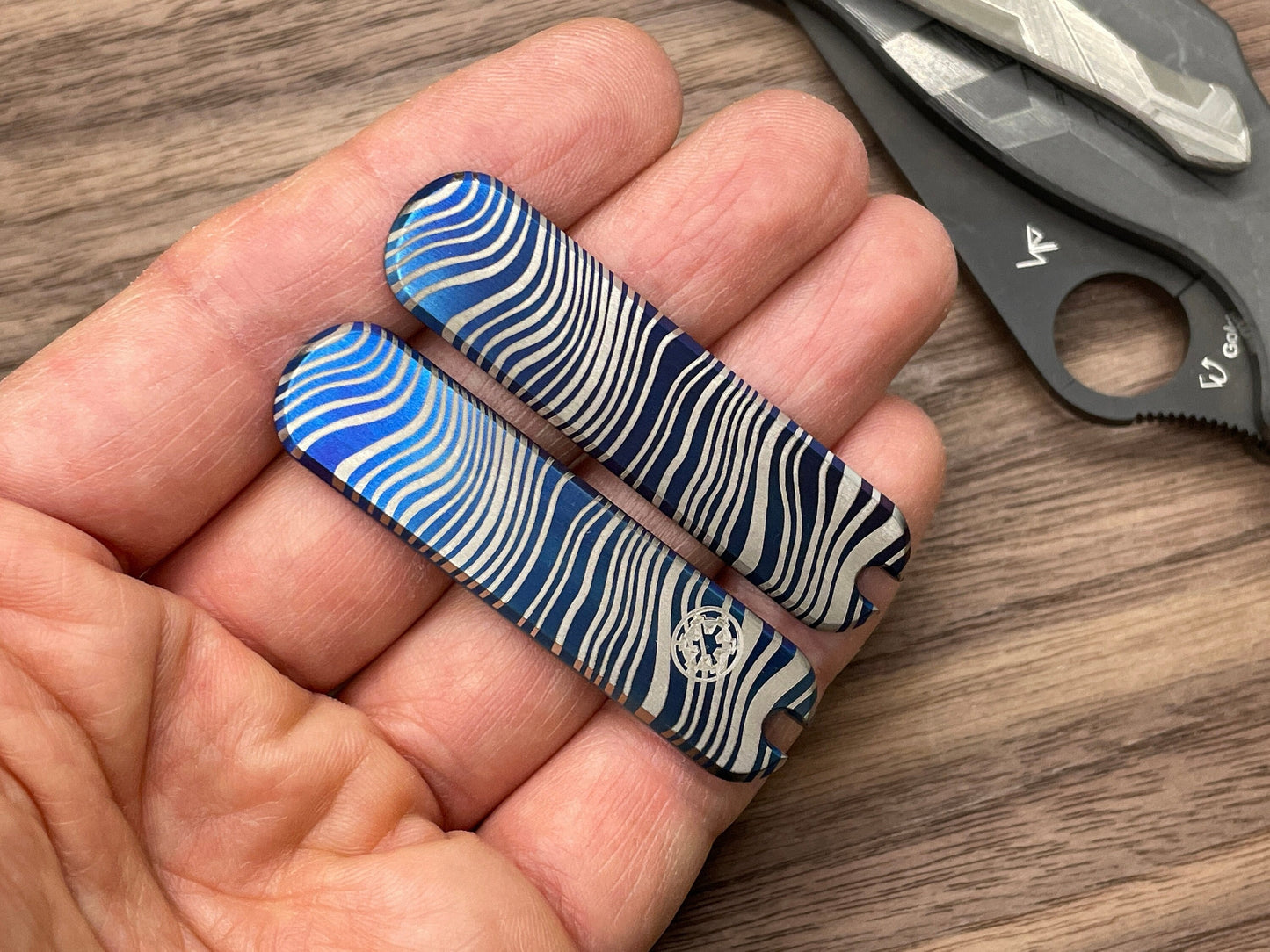 Flamed BESKAR Mandalorian 58mm Titanium Scales for Swiss Army SAK