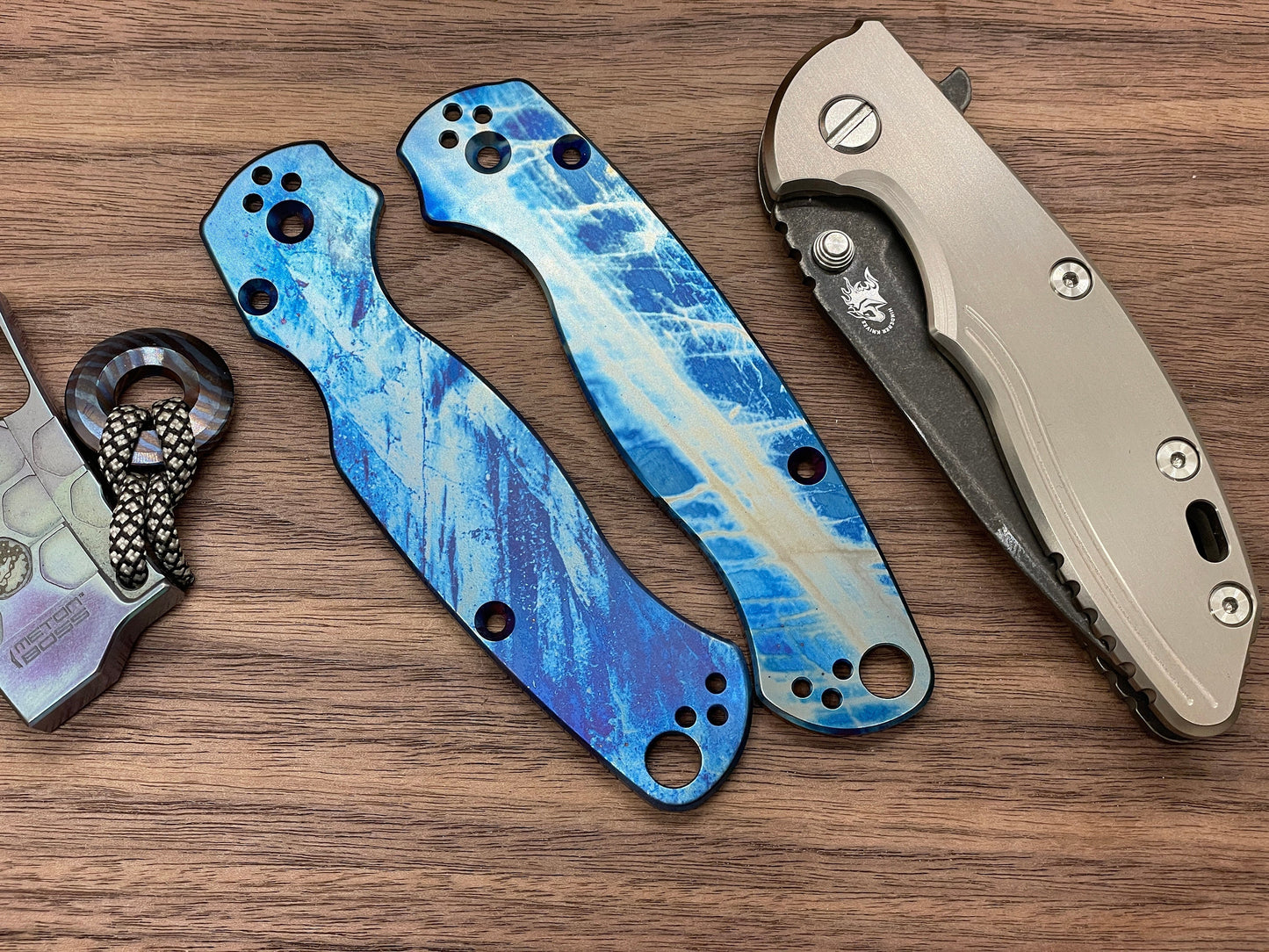 Flamed LABRADORITE engraved Titanium scales for Spyderco Paramilitary 2 PM2