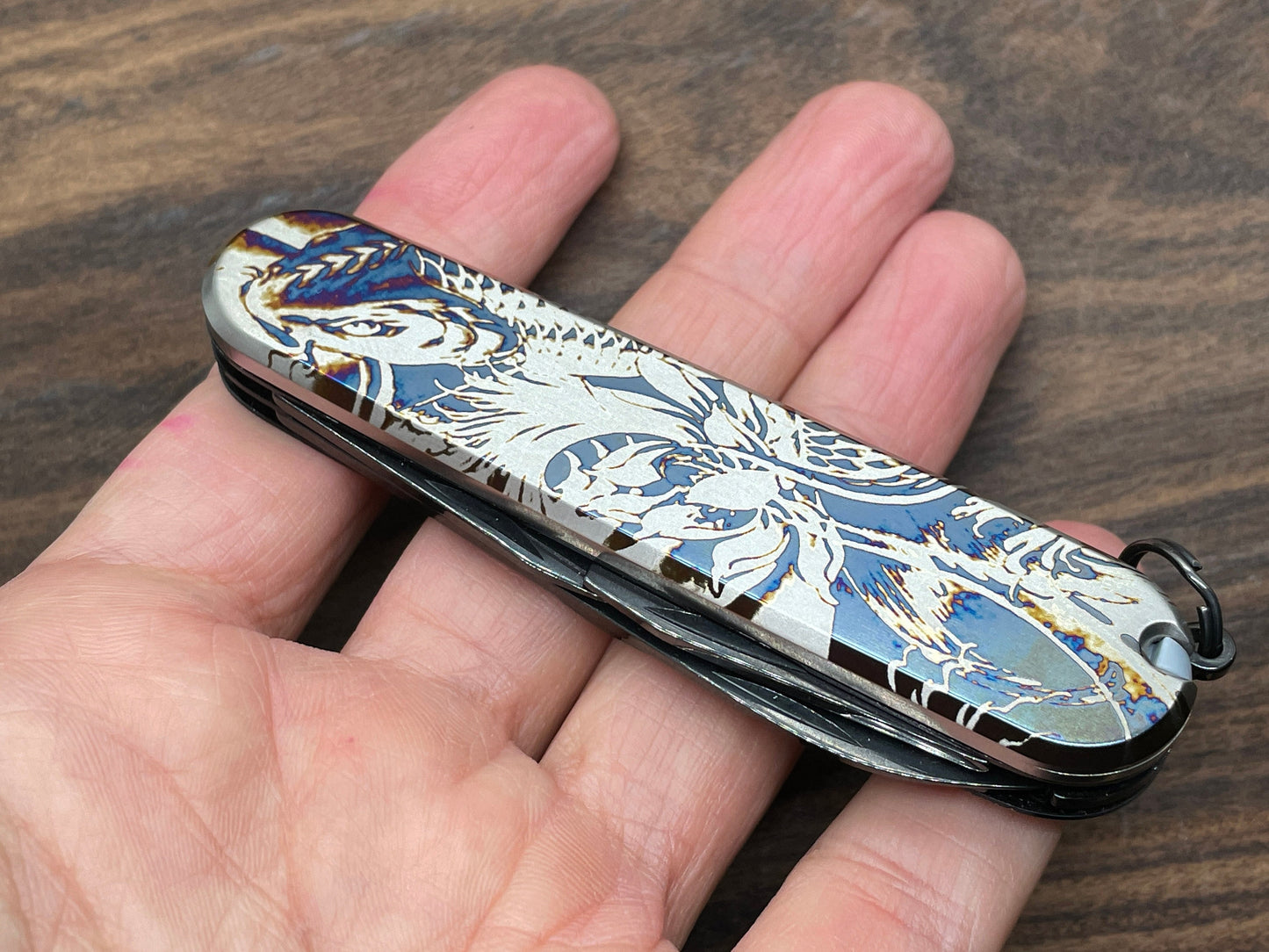 KOI Fish 91mm heat ano engraved Titanium Scales for Swiss Army SAK