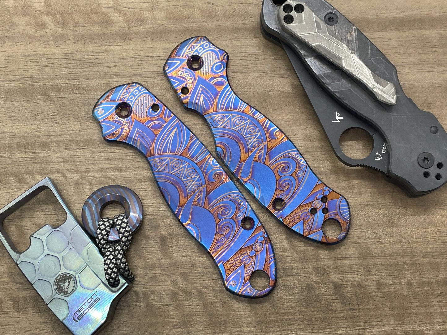 SUNRISE heat ano engraved Titanium Scales for Spyderco Para 3