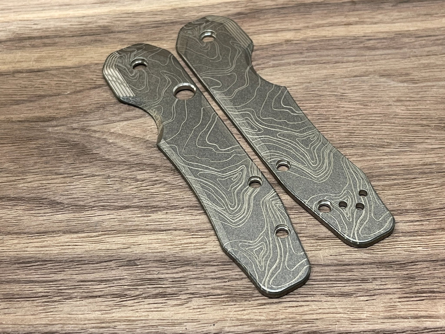 Battleworn TOPO engraved Titanium Scales for Spyderco SMOCK