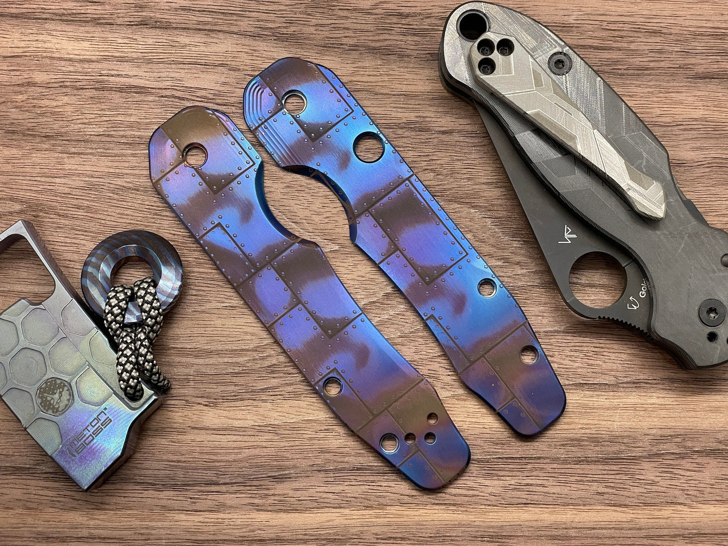 Flamed RIVETED AIRPLANE Titanium Scales for Spyderco SMOCK