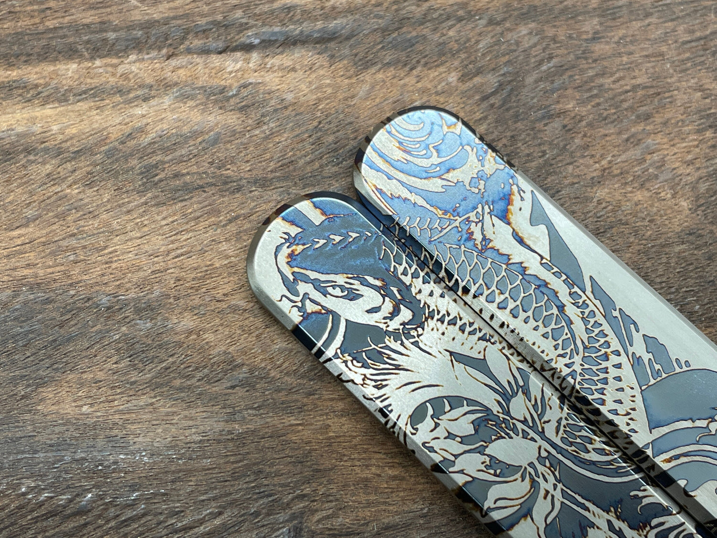 KOI Fish heat ano engraved 58mm Titanium Scales for Swiss Army SAK