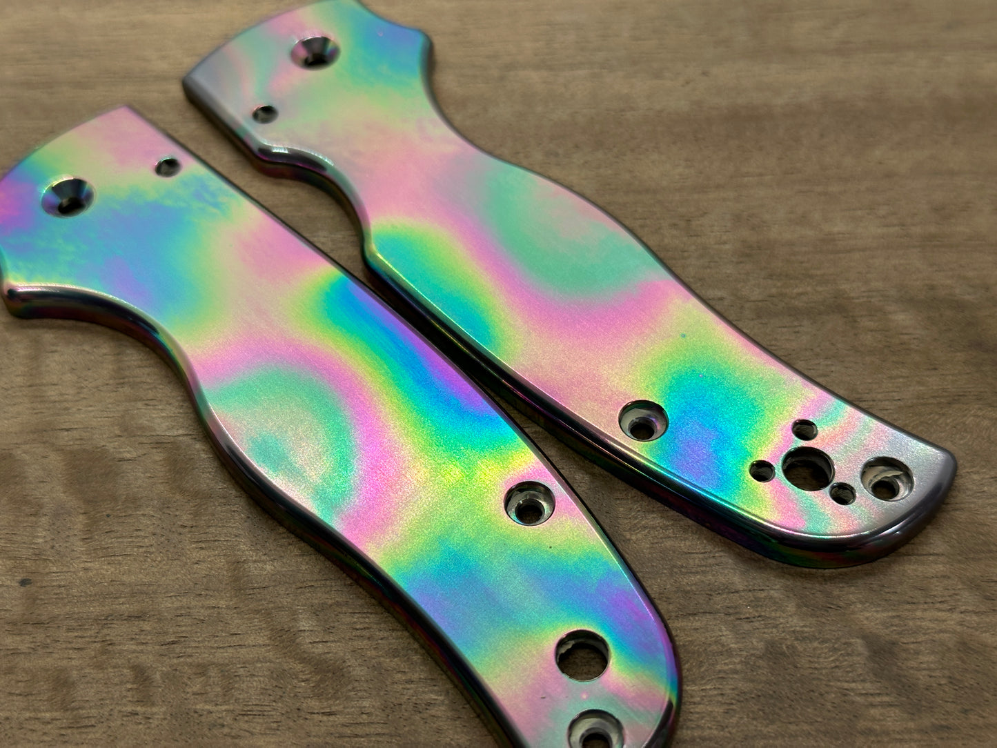 Oil Slick Polished Titanium Scales for SHAMAN Spyderco