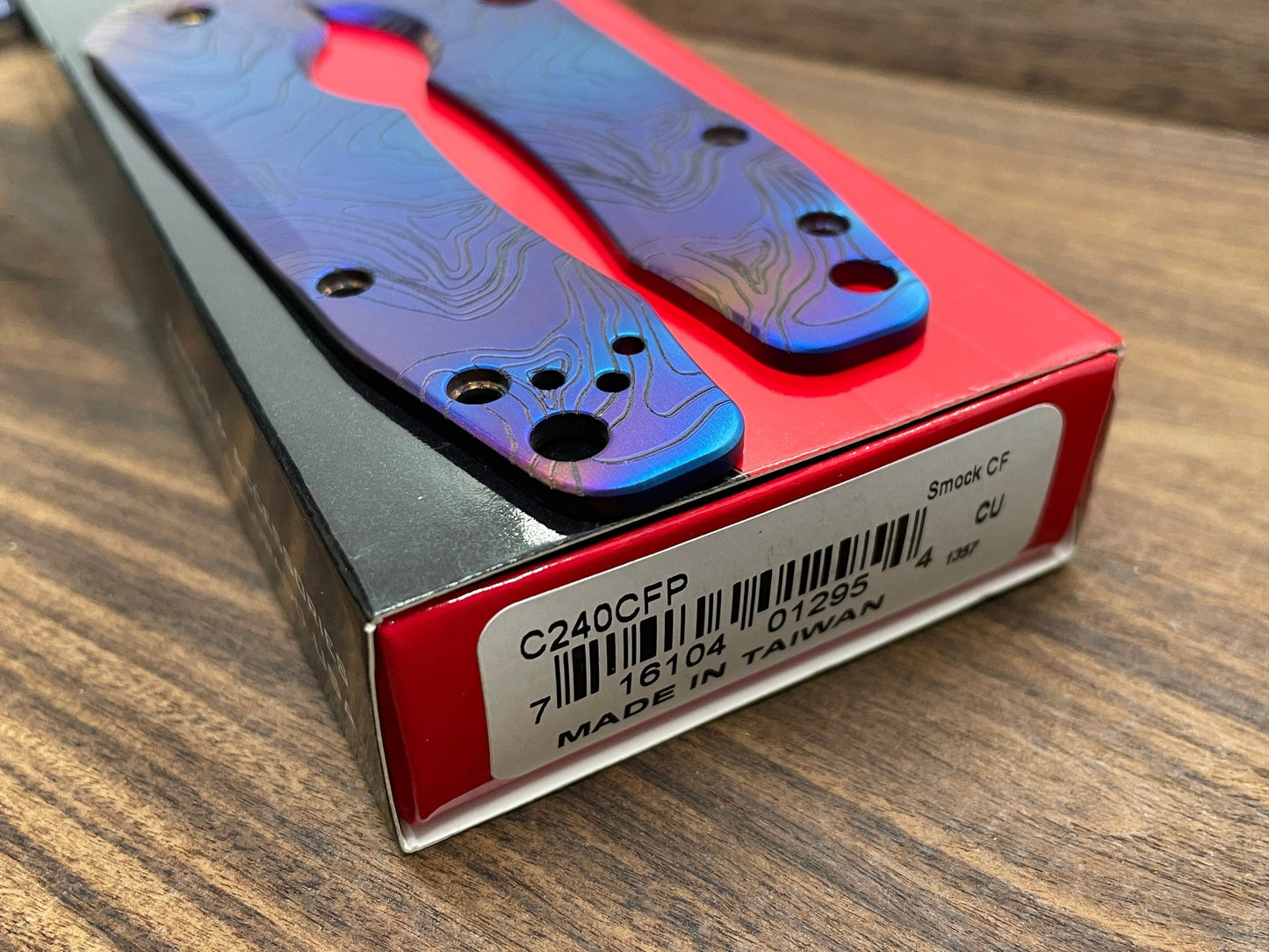 TOPO engraved Blue Ano Brushed Titanium Scales for Spyderco SMOCK