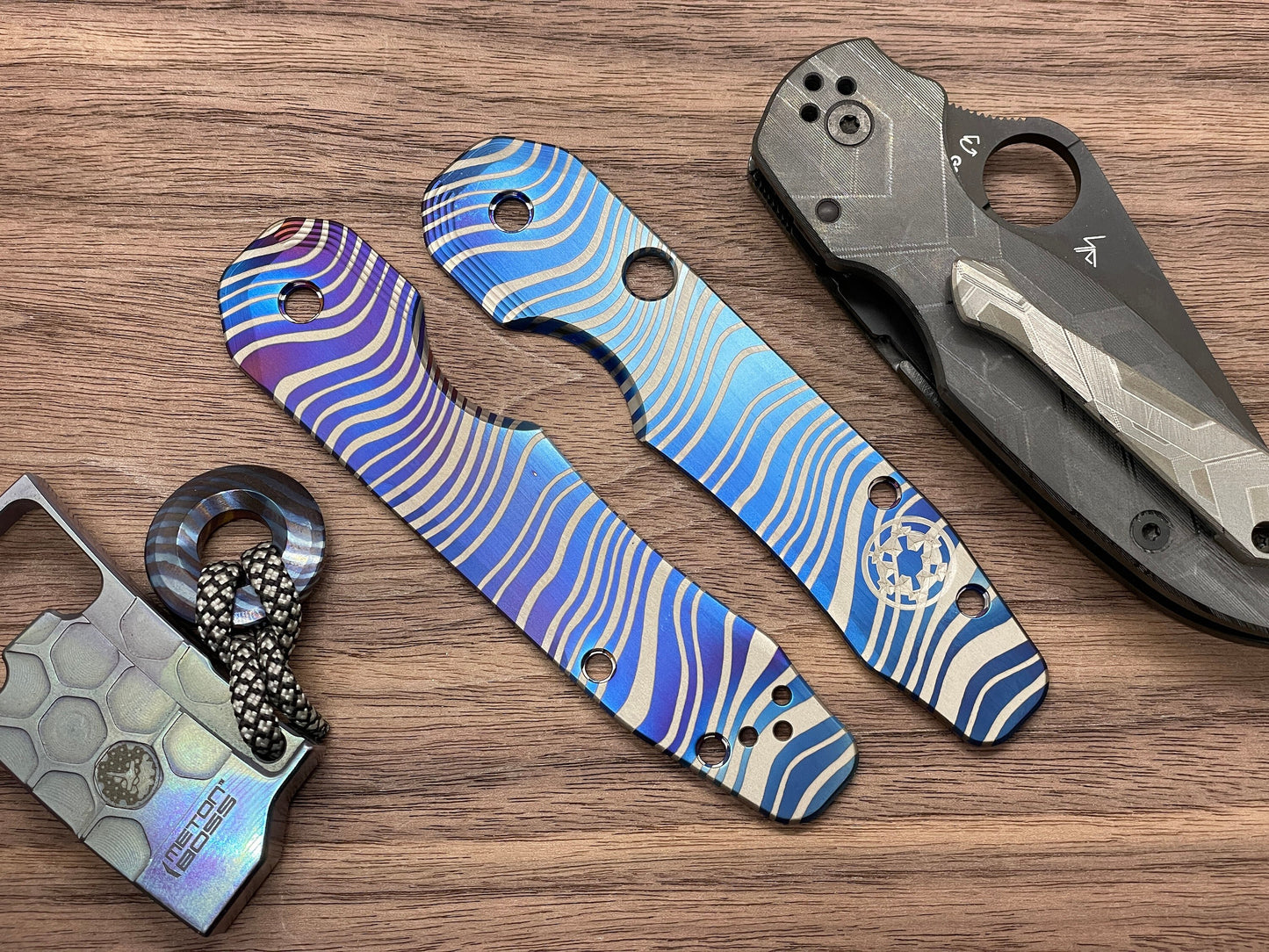 Flamed BESKAR Mandalorian Titanium Scales for Spyderco SMOCK