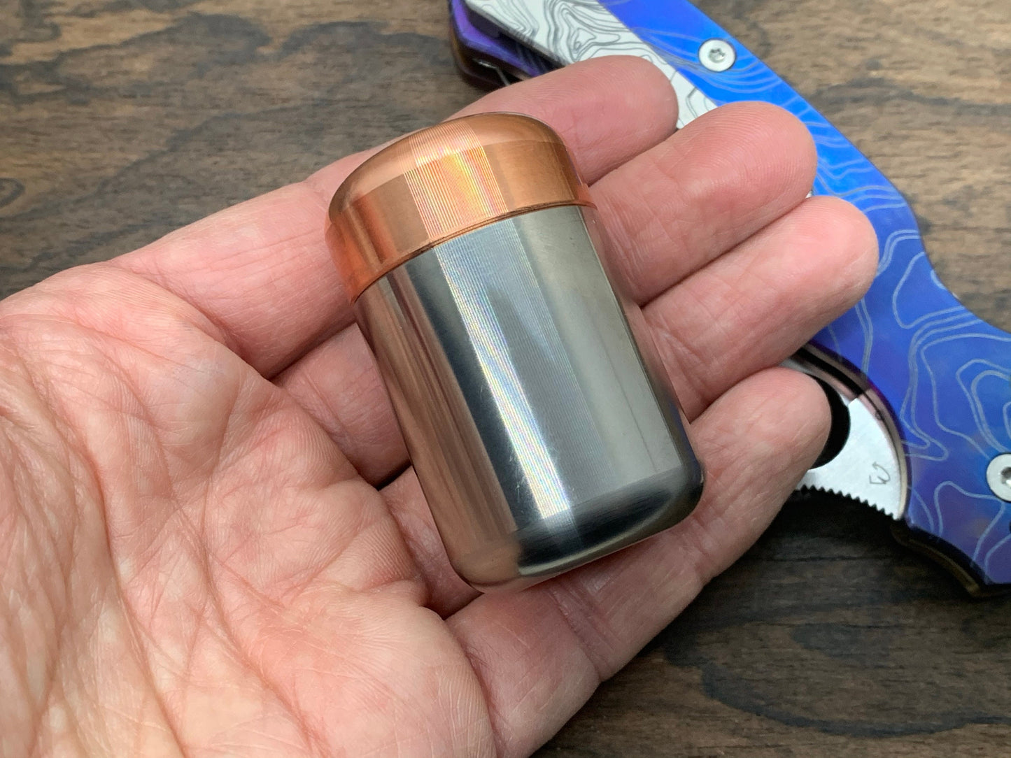 XL Polished Copper-Titanium Meton-Vault Pill box Stash box Pill Case