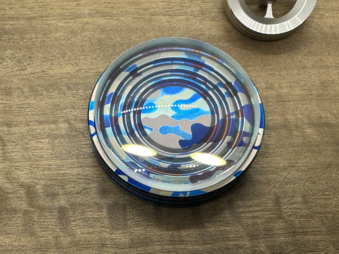 Camouflage Flamed Titanium Spin base for Spinning Tops & Coins