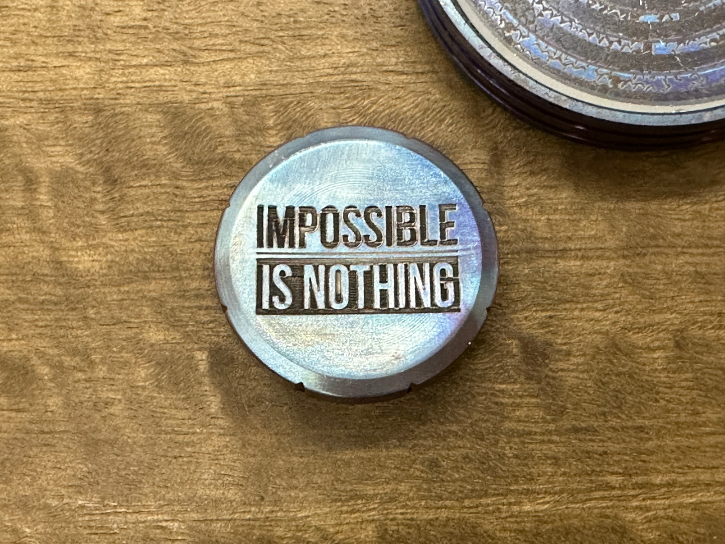 Impossible is Nothing Flamed Stainless Steel Spinning Worry Coin Spinning Top