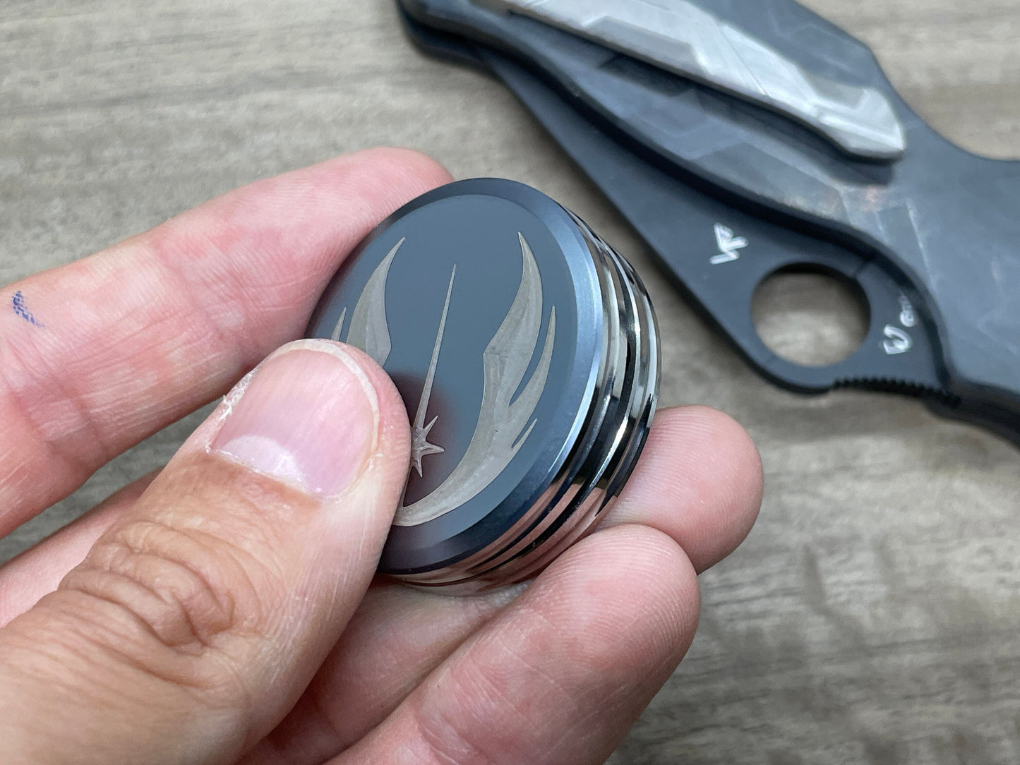 Titanium Black JEDI HAPTIC Coins CLICKY Haptic Slider Adhd Fidget