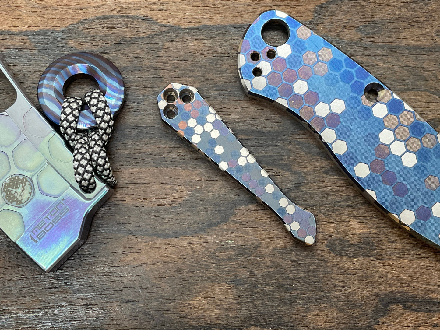 Blue SPIDY Honeycomb heat ano engraved Titanium CLIP for most Spyderco models