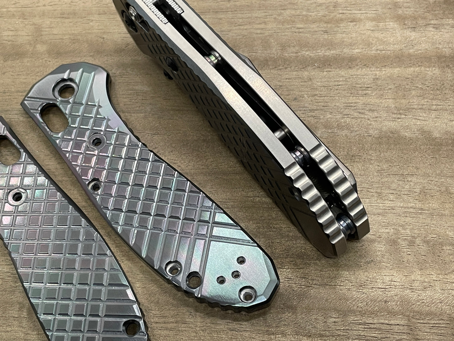 OIL Slick FRAG milled Zirconium Scales for Benchmade GRIPTILIAN 551 & 550