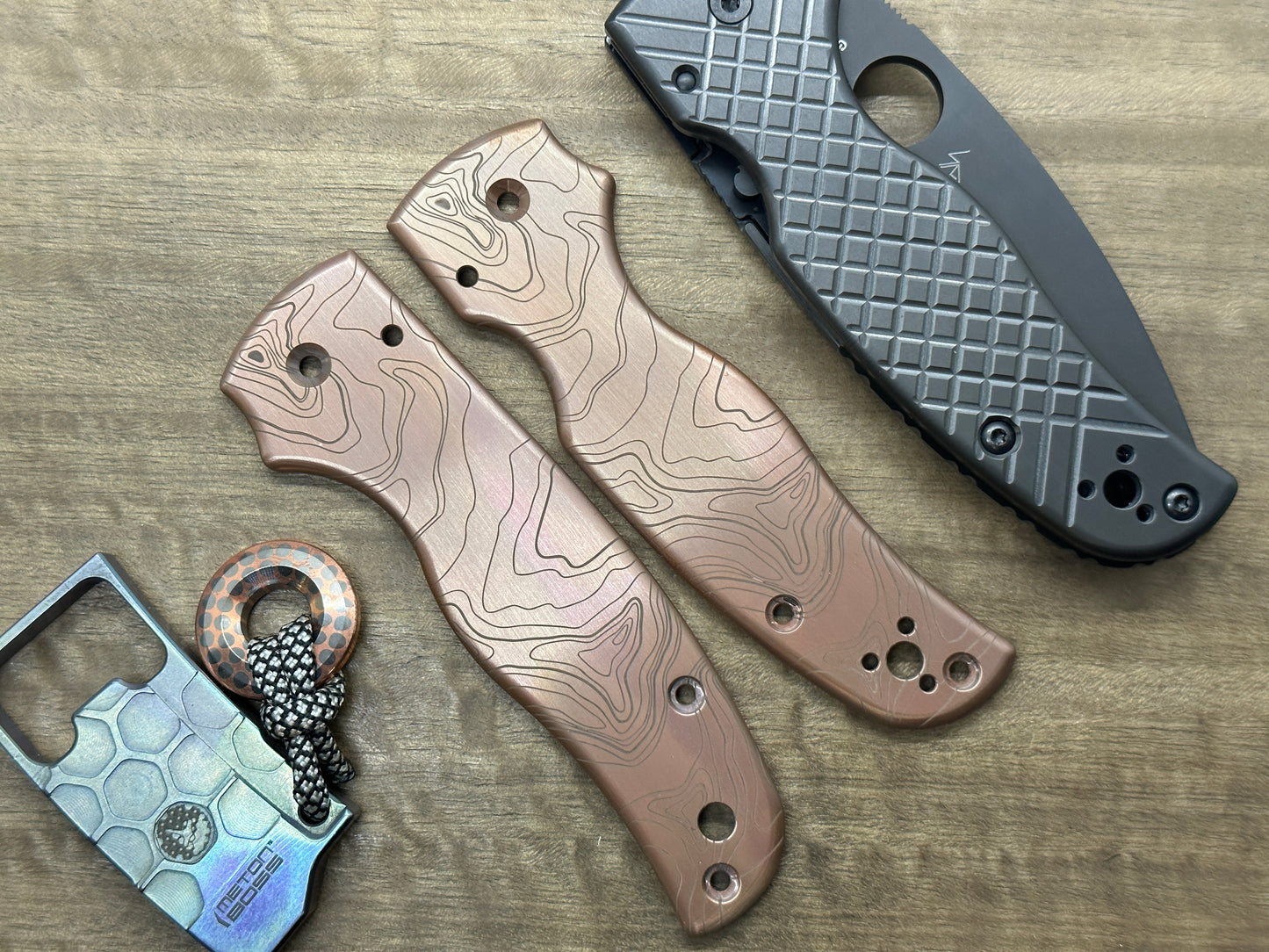 Dark TOPO engraved Copper Scales for SHAMAN Spyderco