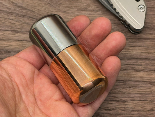 Tall-XL Polished Copper & Stainless Steel Meton-Vault Pill box Pill Case