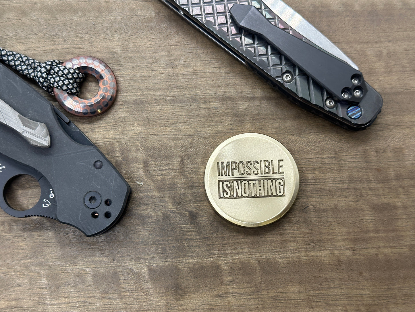 3 Sizes Impossible is Nothing - Deep engraved Brass Worry Coin