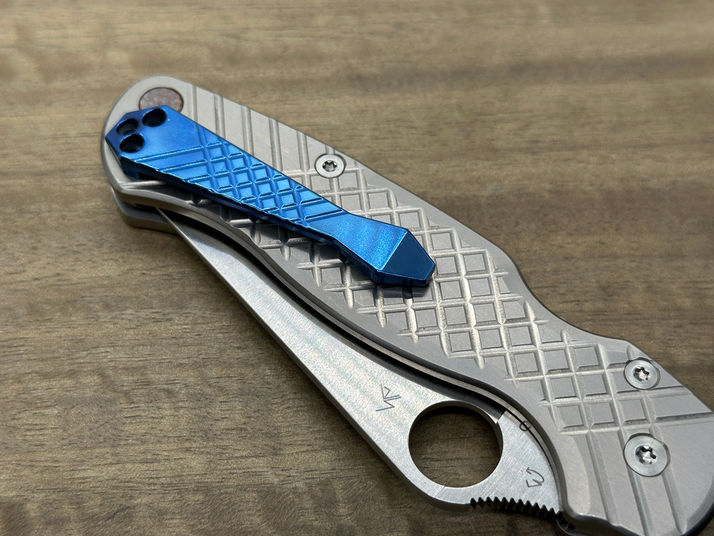 Polished Blue Ano FRAG Cnc milled Titanium CLIP for most Spyderco models