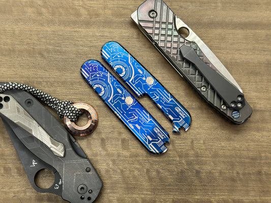 Flamed Polished CIRCUIT Board engraved 91mm Titanium Scales for Swiss Army