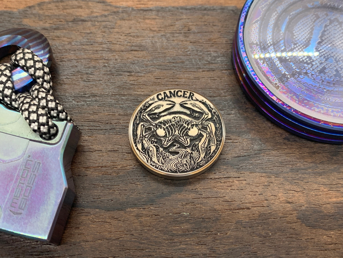 Deep engraved CANCER Zodiac Titanium Coin for Billetspin Gambit