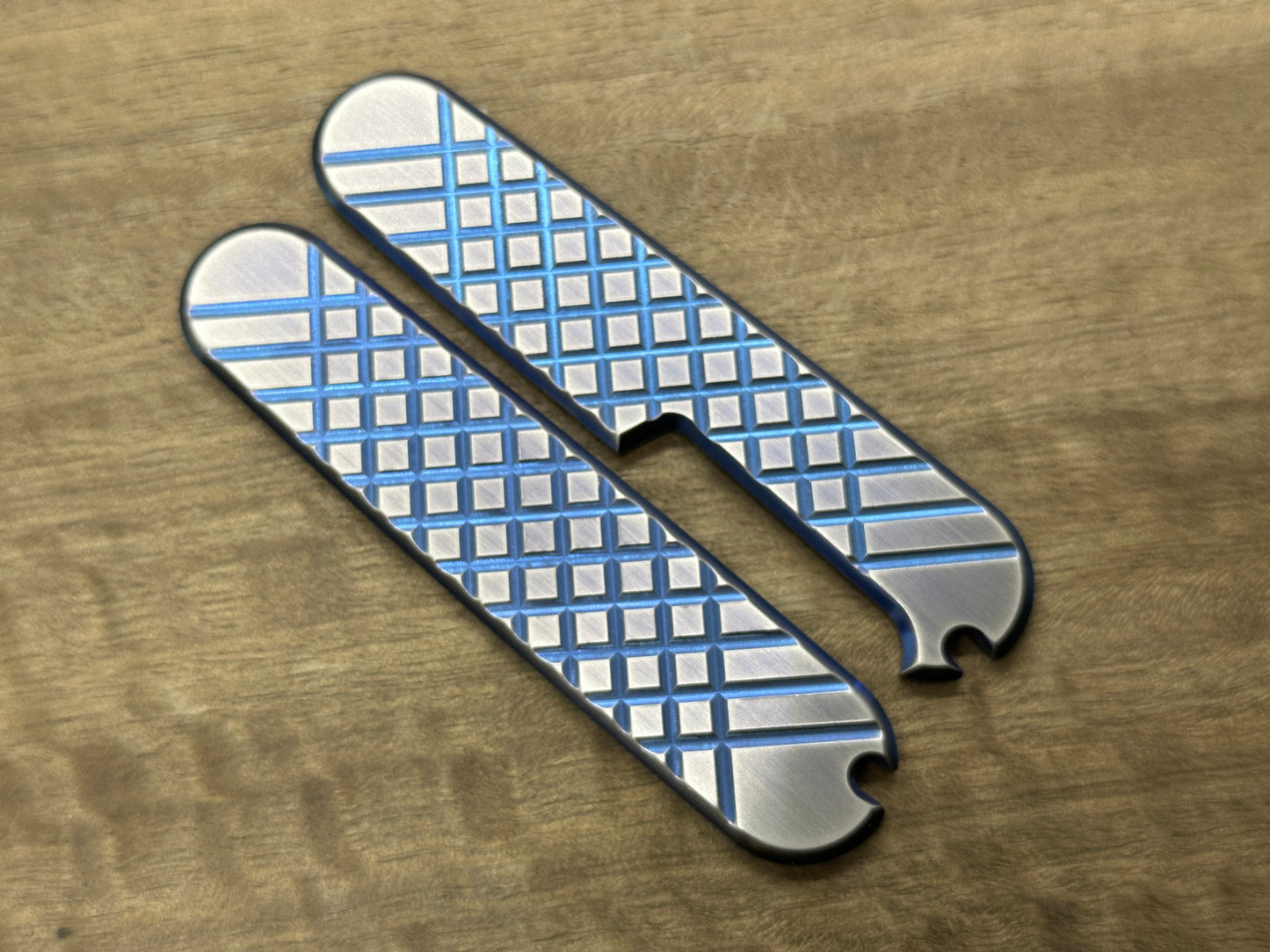 2-Tone BLUE brushed FRAG Cnc Milled 91mm Titanium Scales for Swiss Army SAK