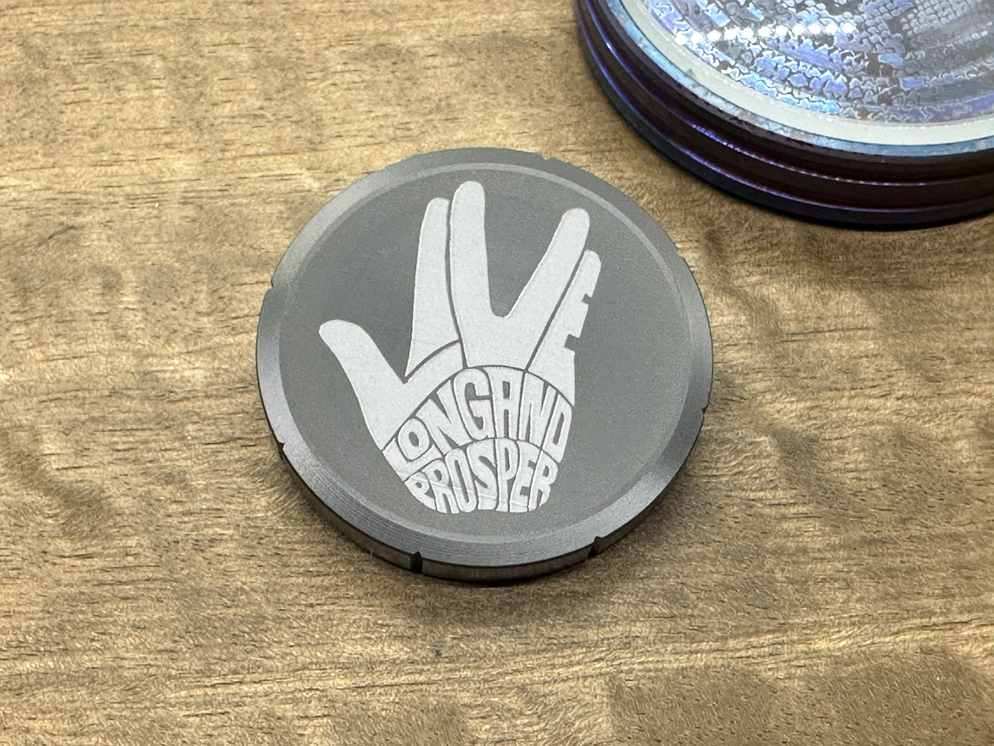 Long Live and Prosper engraved Zirconium Spinning Worry Coin Spinning Top