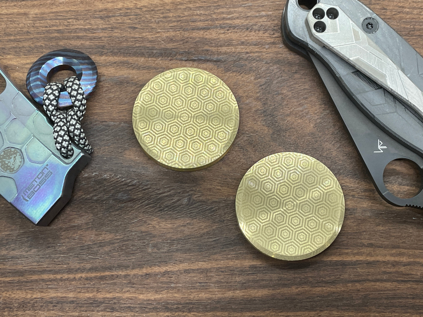 HONEYCOMB engraved HAPTIC Coins CLICKY Brass fidget