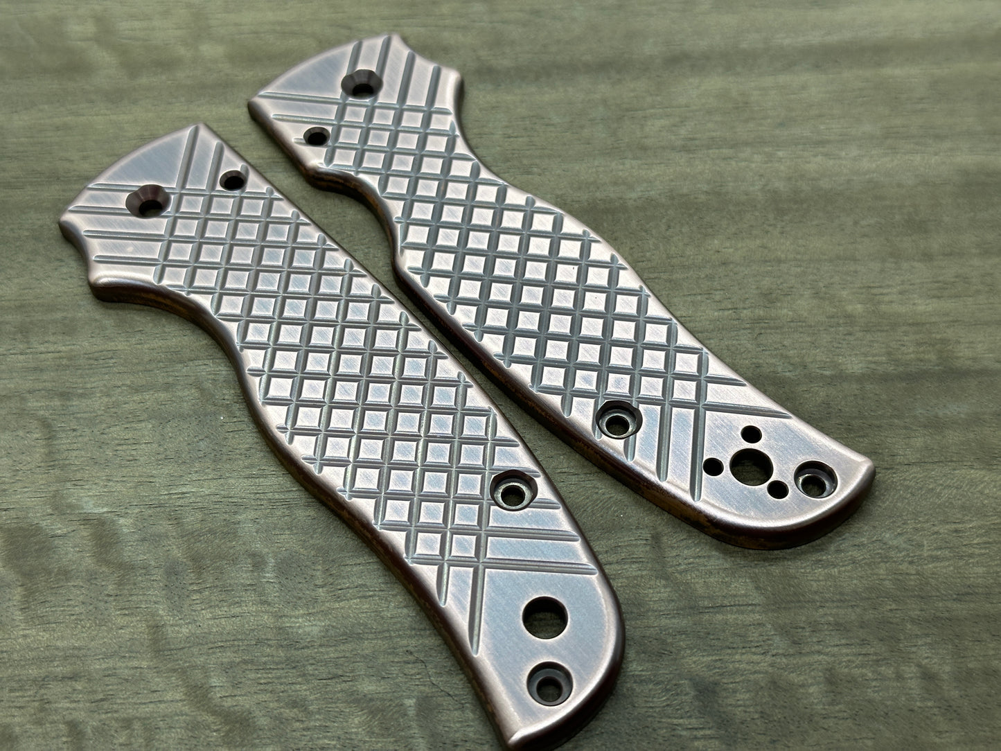FRAG milled 2-Tone Dark & Brushed Copper Scales for SHAMAN Spyderco