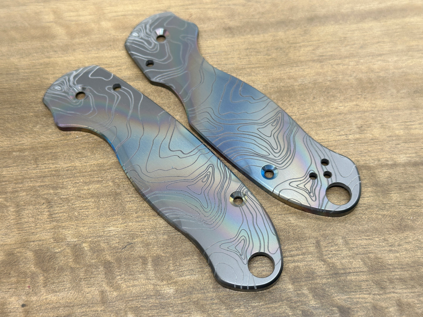 TOPO Rainbow engraved Zirconium Scales for Spyderco Para 3