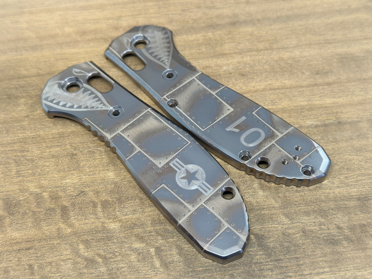 Black P40 Riveted Airplane Titanium Scales for Benchmade GRIPTILIAN 551 & 550