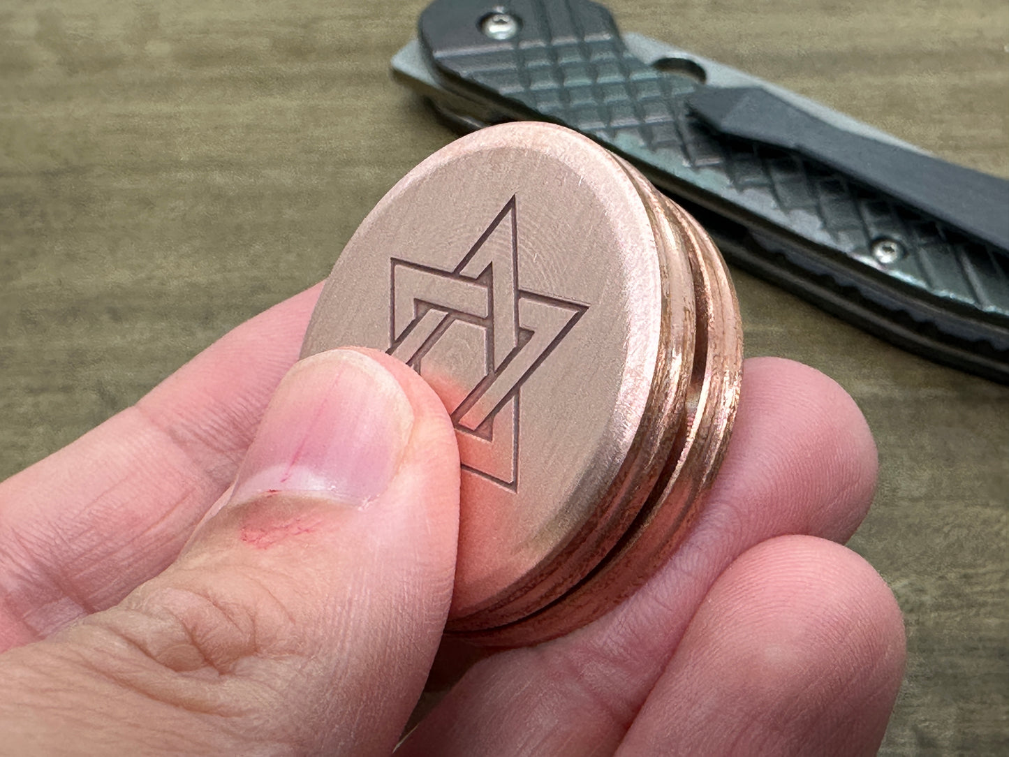 Stars of David engraved HAPTIC Coins CLICKY Copper Fidget