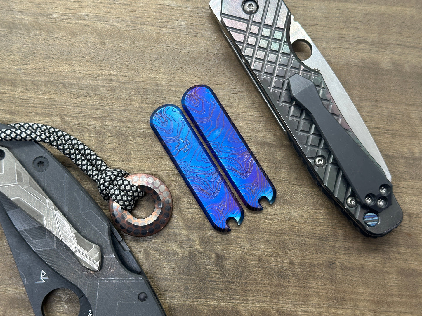 Flamed TOPO & Logo + engraved 58mm Titanium Scales for Swiss Army SAK