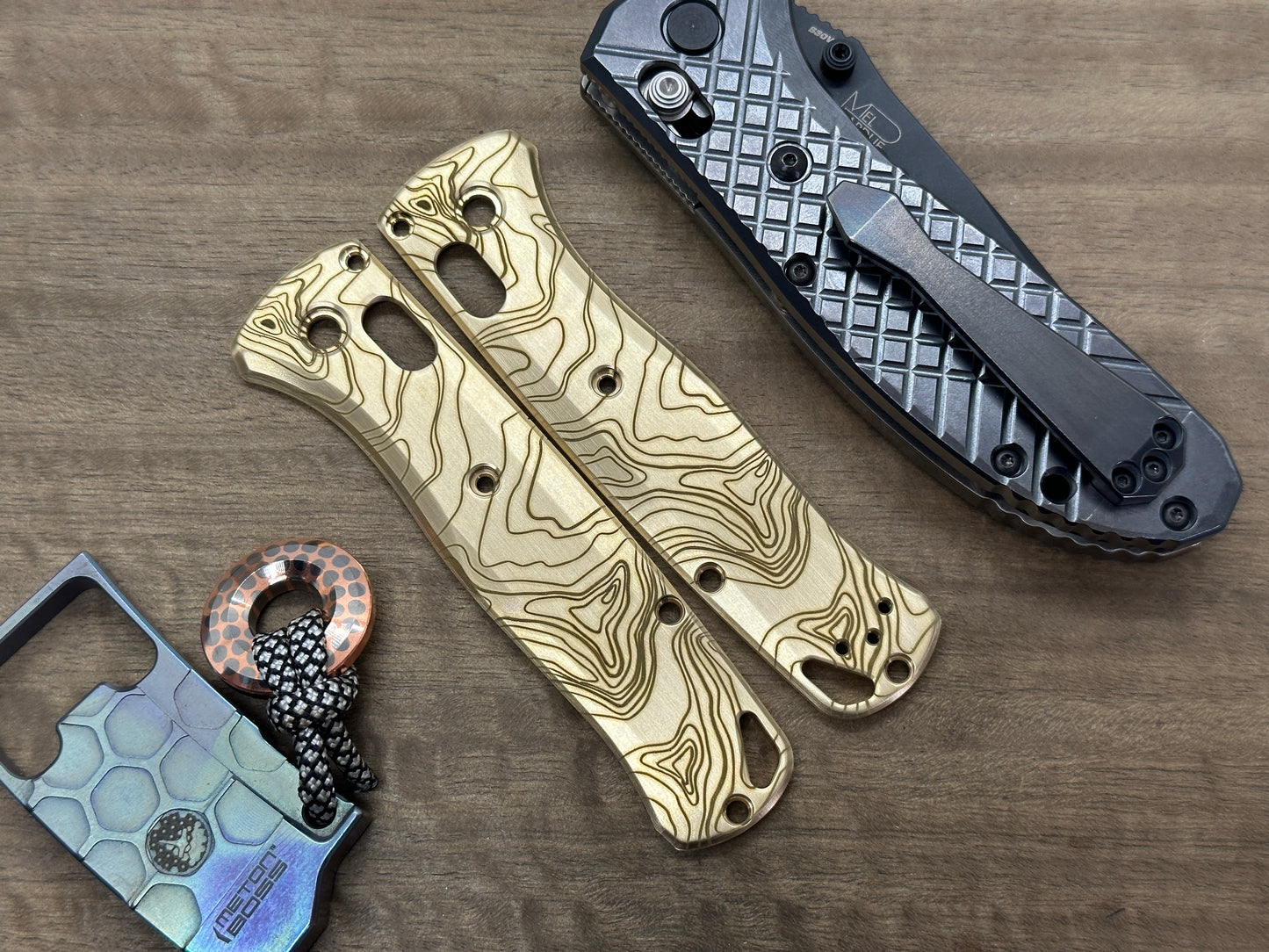 TOPO engraved Brass Scales for Benchmade Bugout 535